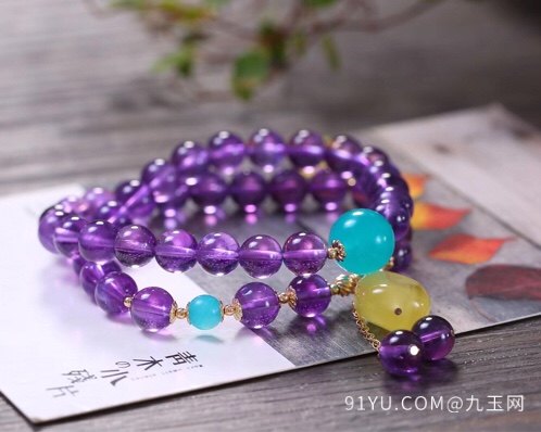 天然巴西高品质紫水晶两圈手链 尺寸约7.5mm