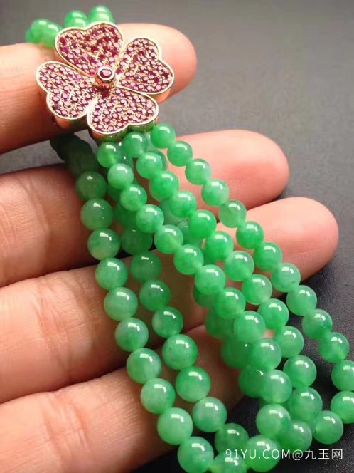 缅甸正品阳绿翡翠满色珠串手链