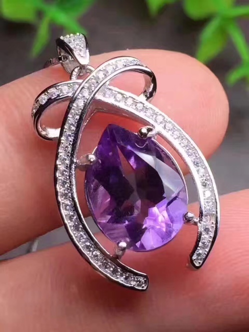 天然紫水晶s925银吊坠