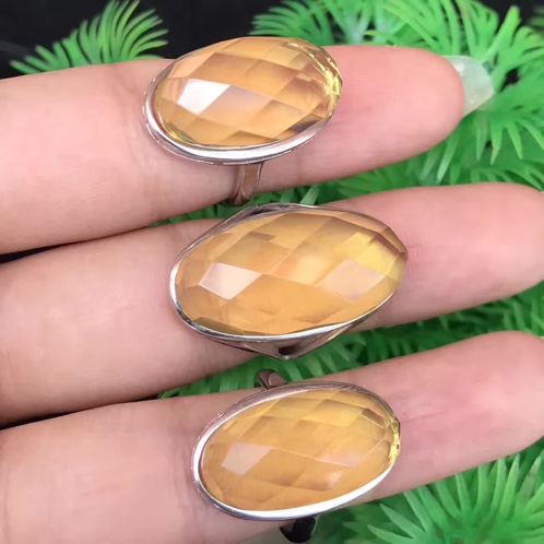 天然缅甸琥珀金兰钻石切割面菱形戒指