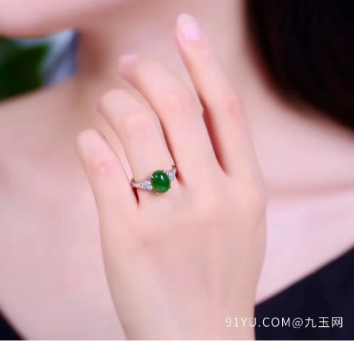(和田碧玉·银镶戒指)新款女式戒指手量尺寸约：8*