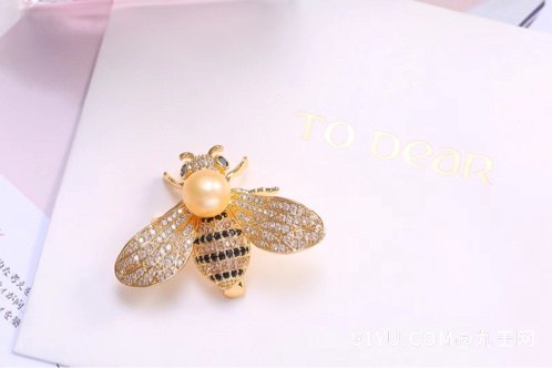 天然珍珠蜜蜂胸针