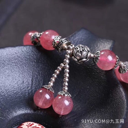 泰国手工银原创设计天然草莓晶手链