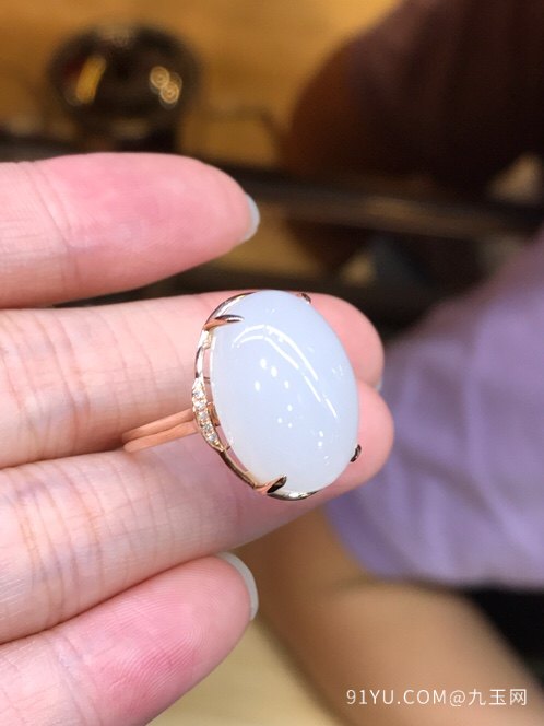 和田白玉戒指 18k金镶嵌天然钻石
