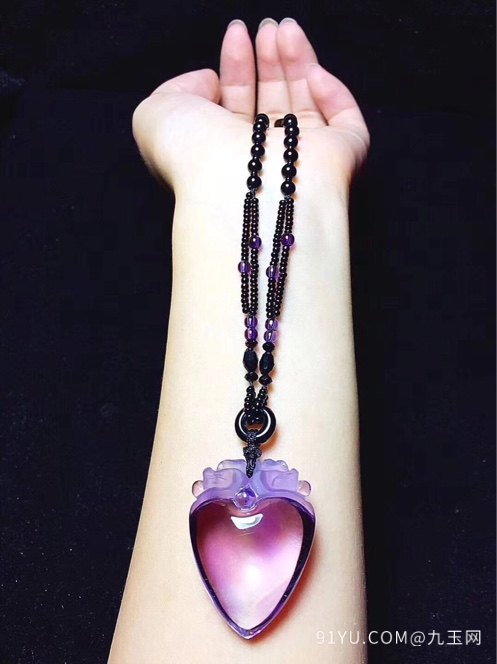 绝美天然巴西紫水晶双貔貅桃心爱心吊坠 颜色非常