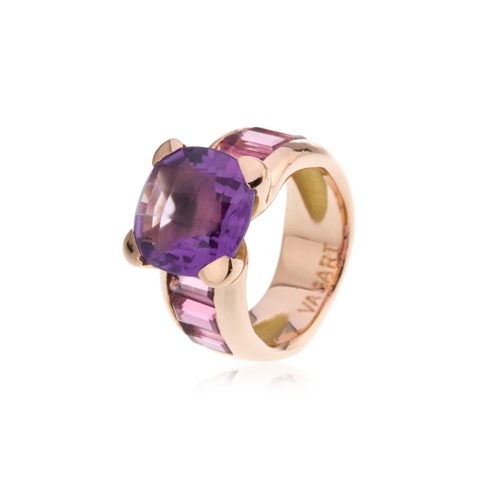 VASARI繽紛經典鑲紫水晶粉碧璽戒指