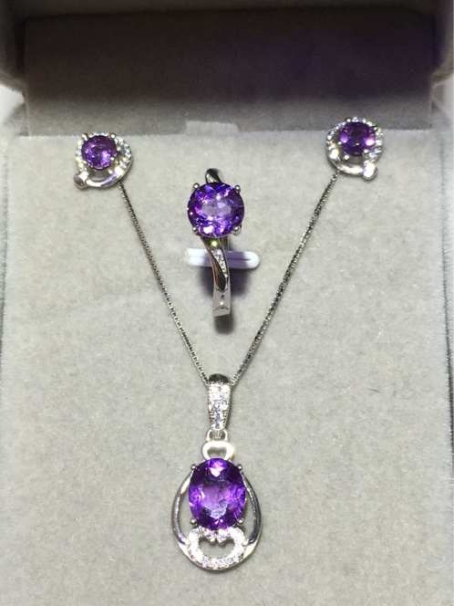 天然紫水晶3件套