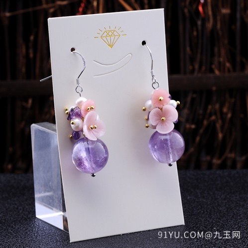时尚韩版天然紫晶珍珠贝壳流苏耳坠紫水晶坠