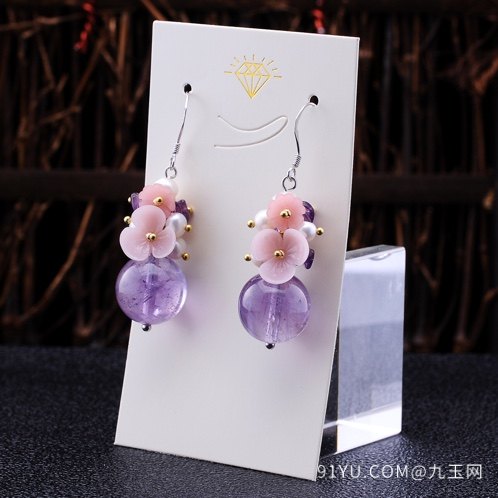 时尚韩版天然紫晶珍珠贝壳流苏耳坠紫水晶坠