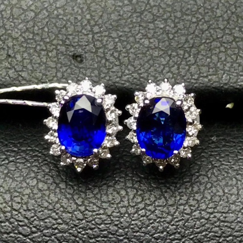 18k金钻石镶嵌极品天然斯里兰卡蓝宝石耳钉