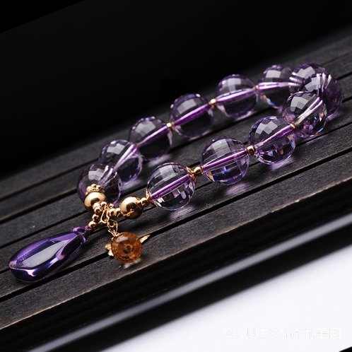 时尚精品巴西进囗天然紫水晶手链14K包金珠