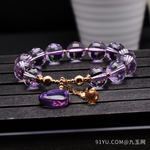 时尚精品巴西进囗天然紫水晶手链14K包金珠