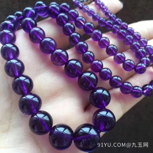 天然紫水晶塔链 晶体通透 紫罗兰色 珠子直