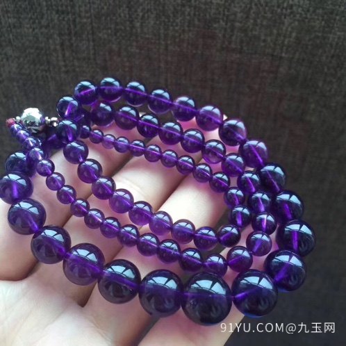 天然紫水晶塔链 晶体通透 紫罗兰色 珠子直