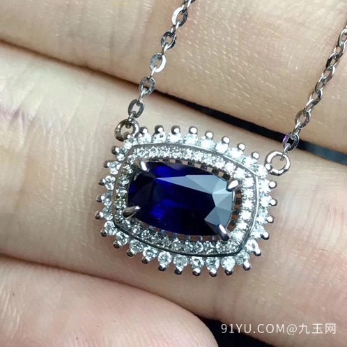 18k金+天然钻石镶嵌蓝宝石精美锁骨链