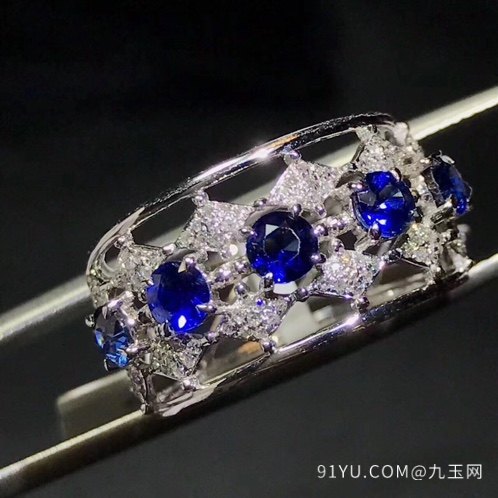 南非天然钻石镶嵌 天然蓝宝石戒指