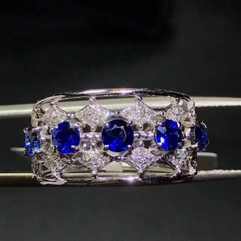 南非天然钻石镶嵌 天然蓝宝石戒指