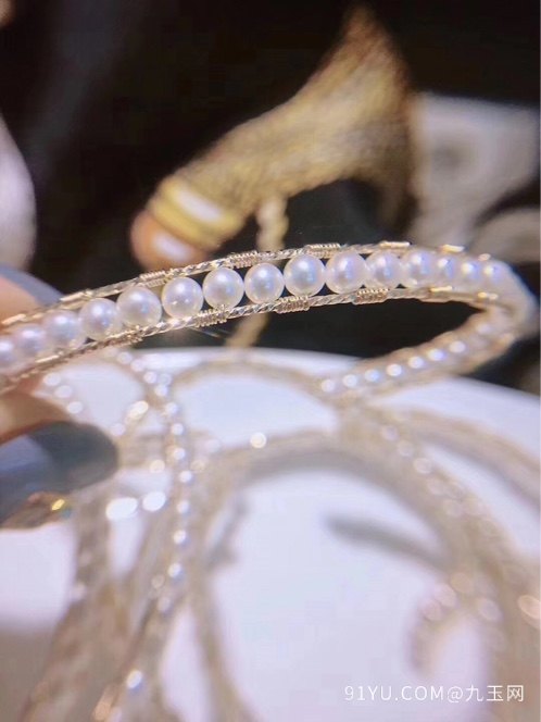 (14k注金/包金)自主设计天然淡水珍珠开口手镯珍