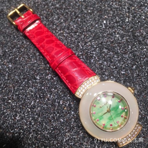 女款纯天然翡翠手表表盘直径约33mm瑞士石英机芯