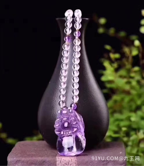 纯天然巴西紫水晶貔貅吊坠项链晶体美颜色漂亮