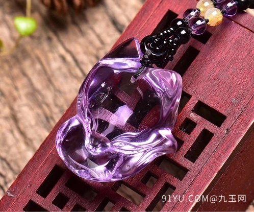 纯天然巴西紫水晶狐狸吊坠项链 雕刻精致 纯