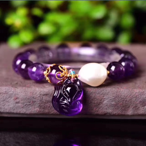 绝美天然乌拉圭紫水晶狐狸手链晶体通透绝美纯天然紫