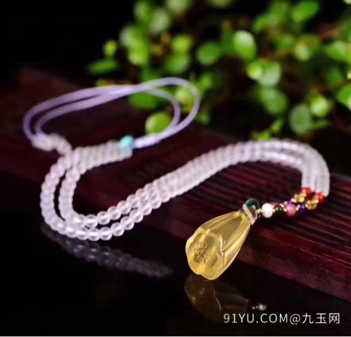 天然黄水晶莲藕吊坠项链简单精致款 天然珍珠 