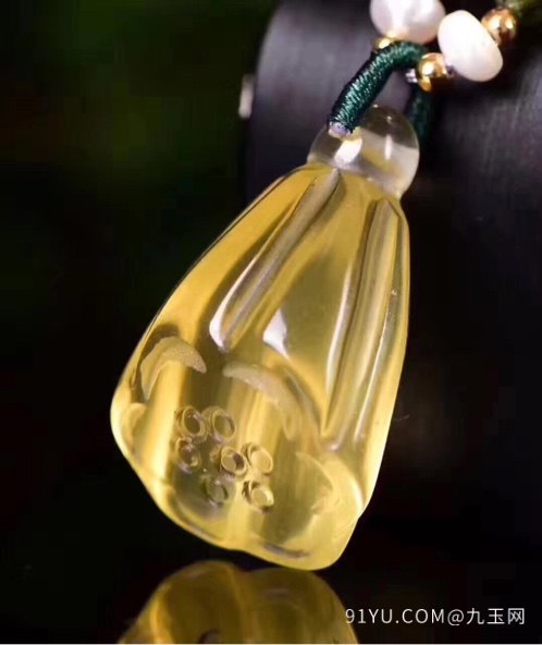 天然黄水晶莲藕吊坠项链简单精致款 天然珍珠 