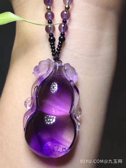 悄色精品天然乌拉圭紫水晶双貔貅葫芦吊坠精品紫水晶葫