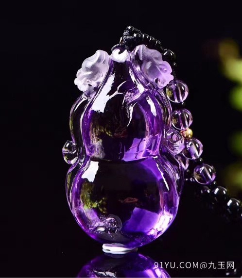 悄色精品天然乌拉圭紫水晶双貔貅葫芦吊坠精品紫水晶葫