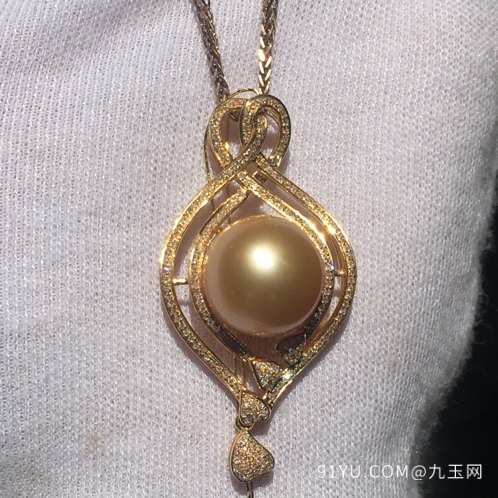 缅甸天然金珍珠吊坠