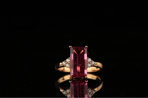 (名称)-18K金钻石镶嵌天然红碧玺宝石戒