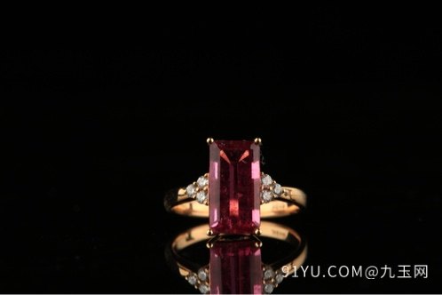 (名称)-18K金钻石镶嵌天然红碧玺宝石戒