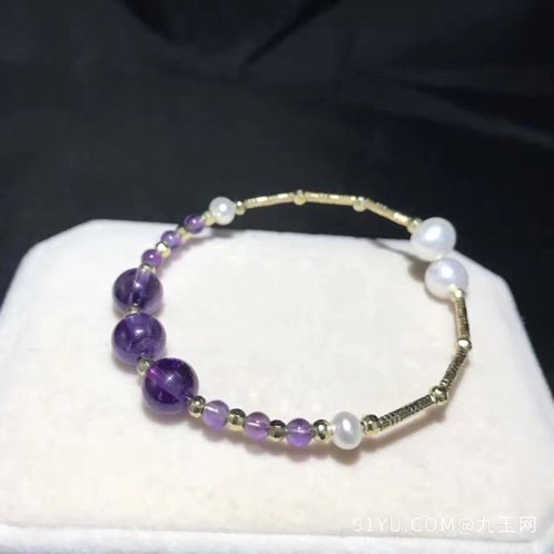 紫晶搭珍珠手镯