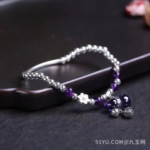 天然紫晶原创手链搭配紫锆石葫芦吊坠