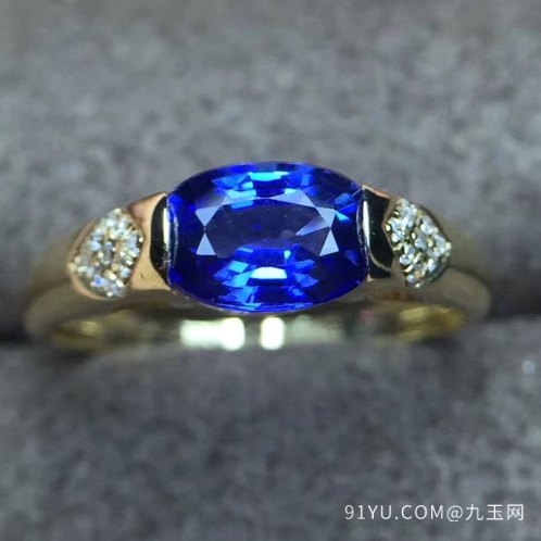 18K金镶＋南非钻石天然蓝宝石戒指
