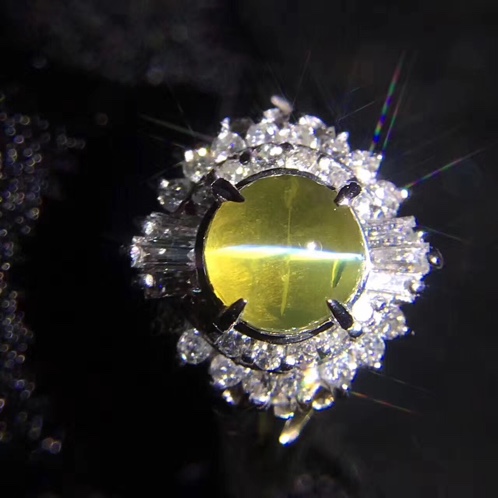 天然宝石 金绿猫眼宝石戒指