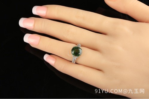 (名称)-18K金钻石镶嵌天然绿碧玺宝石戒指c08