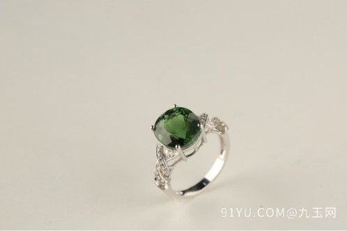 (名称)-18K金钻石镶嵌天然绿碧玺宝石戒指c08