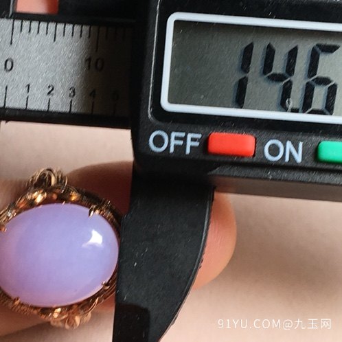 粉紫冰种翡翠蛋面戒指 18k金钻镶嵌