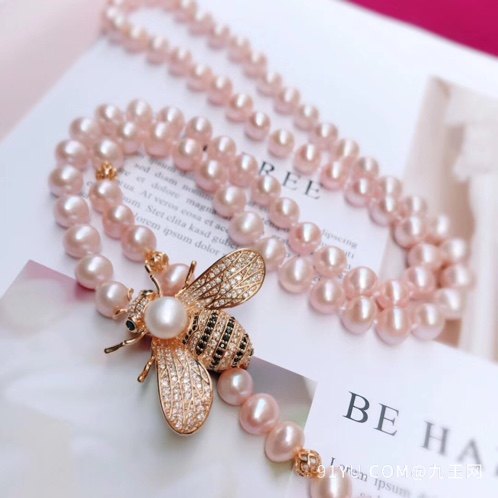 香港珠宝展最新款 小蜜蜂款毛衣链天然浅粉水珍珠 1