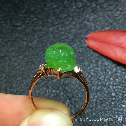(精品·戒指)和田碧玉「貔貅」戒指 18K金镶嵌