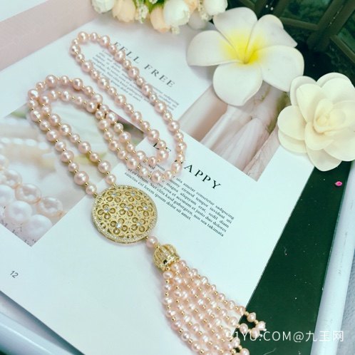香港珠宝展最新款 天然粉珍珠毛衣链铜