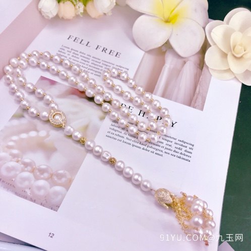 香港珠宝展最新款 天然珍珠毛衣链铜18k包金配件[