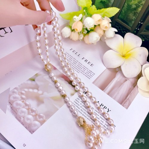香港珠宝展最新款 天然珍珠毛衣链铜18k包金配件[