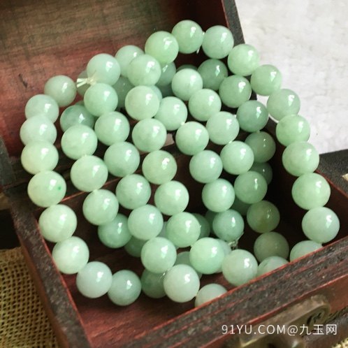 厂家直销天然翡翠 苹果绿珠串手链 珠子直径约9