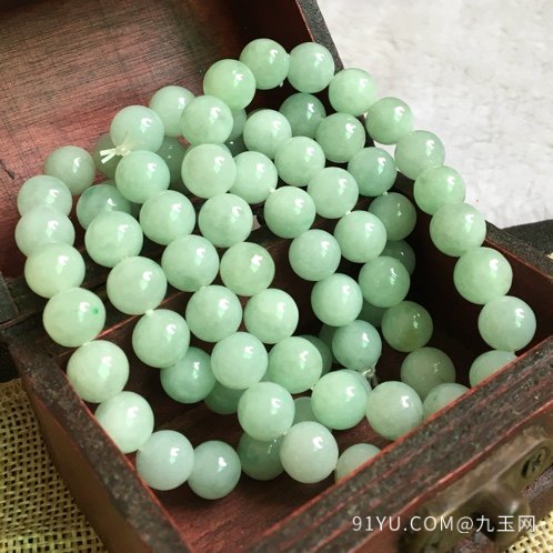 厂家直销天然翡翠 苹果绿珠串手链 珠子直径约9