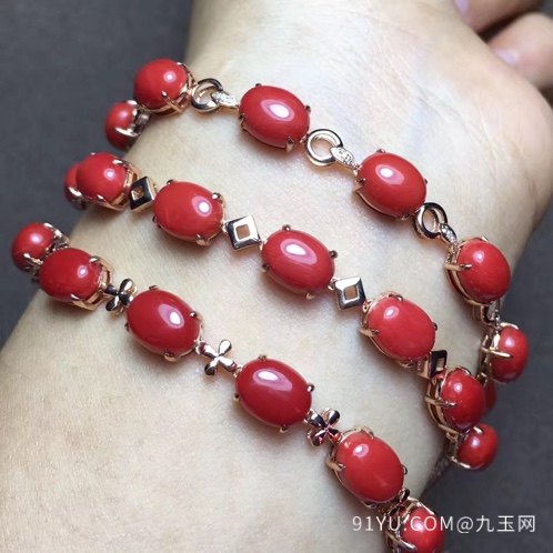 最美中国红天然日本阿卡红珊瑚手链