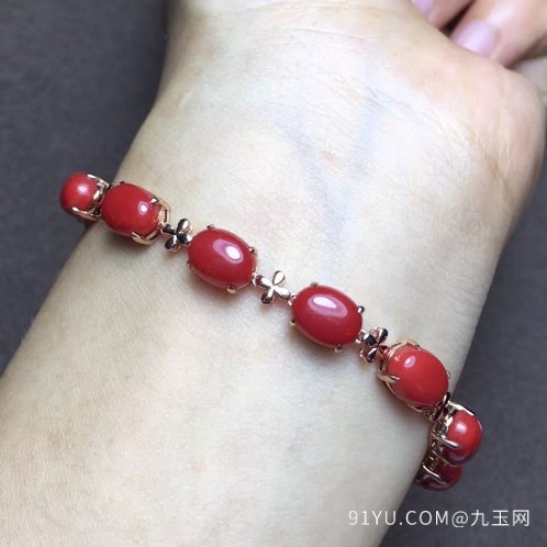 最美中国红天然日本阿卡红珊瑚手链