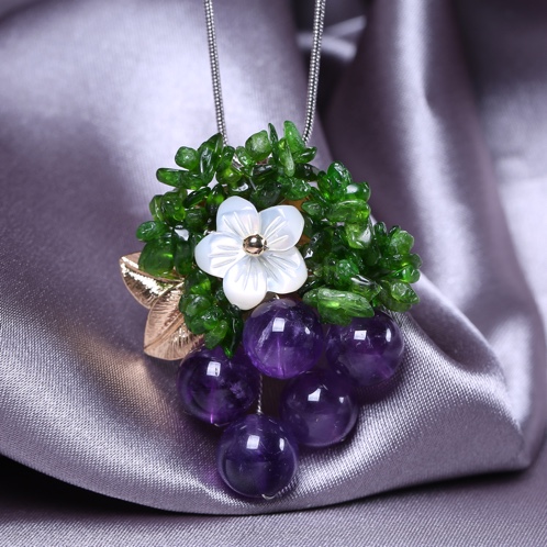 天然紫水晶透灰石贝壳花吊坠